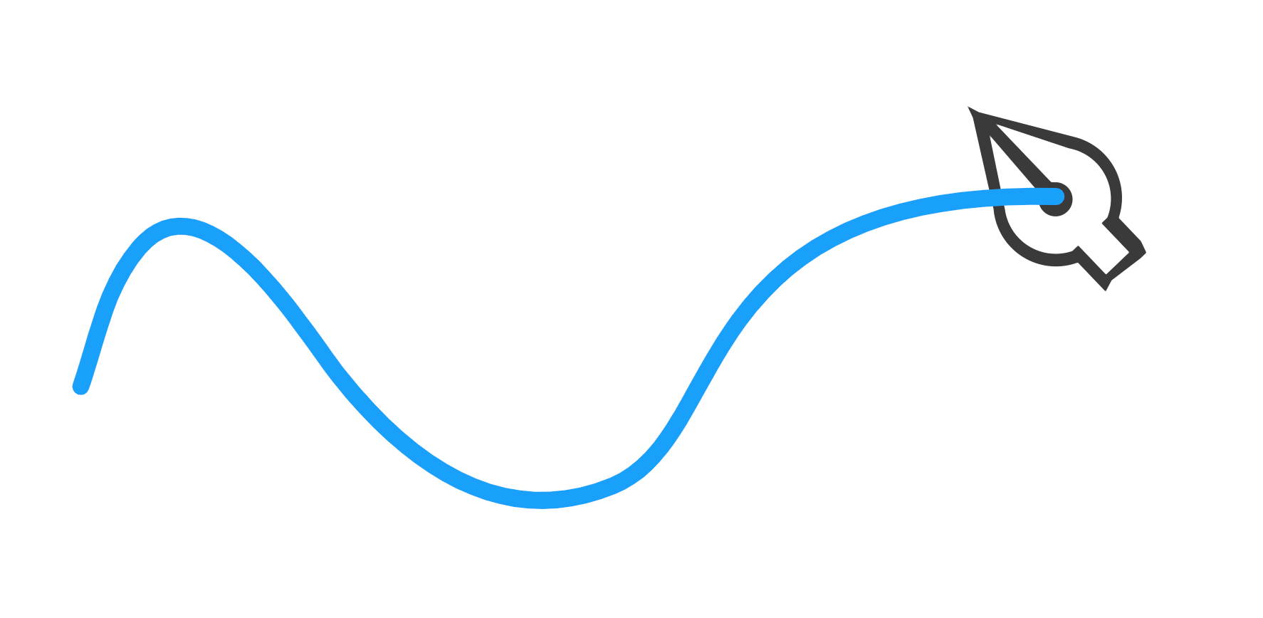 An SVG icon of a pen with its center point positioned on a path